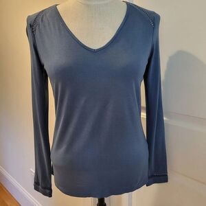Banana Republic Slate Blue V-Neck Long Sleeve Top